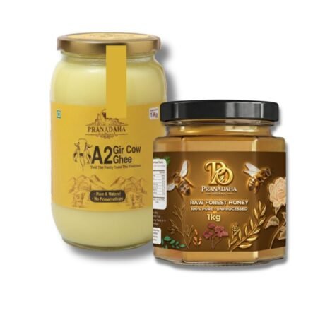 Pranadaha Wellness Combo – 1 KG A2 Gir Cow Ghee + 1 KG Raw Forest Honey